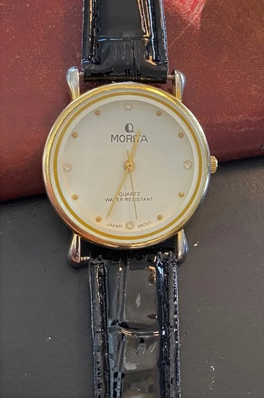 Women's 32mm Gold Tone Q Morita Watch, Leather Band, Water Resistant